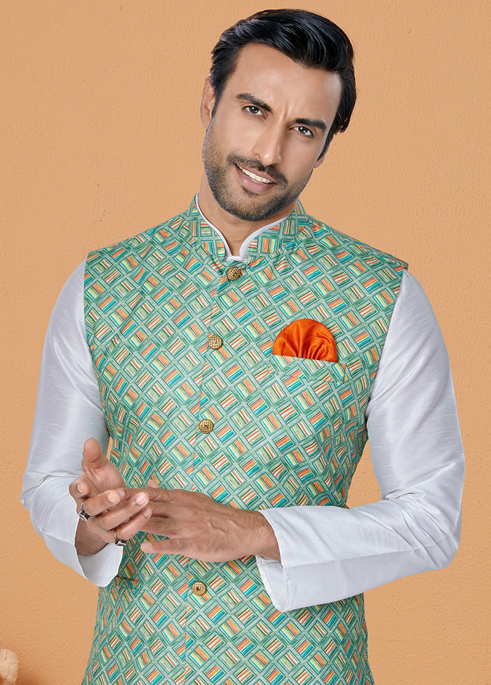 Multicolor Full Sleeves Mandarin Collar Waistcoat - Indian Silk House Agencies