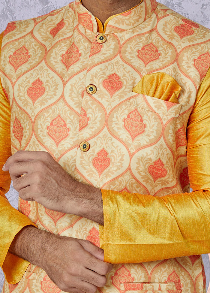 Yellow Full Sleeves Mandarin Collar Waistcoat