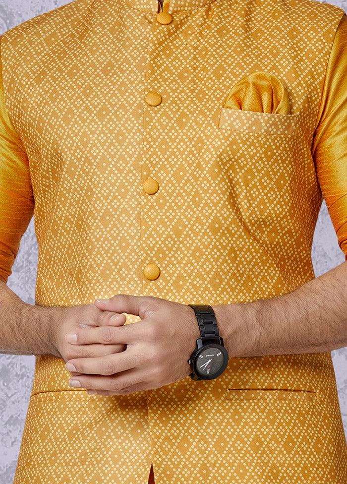 Mustard Full Sleeves Mandarin Collar Waistcoat