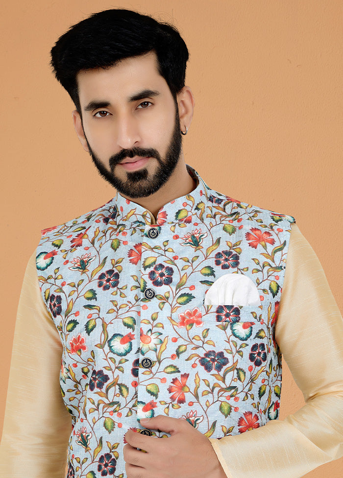 Multicolor Full Sleeves Mandarin Collar Waistcoat - Indian Silk House Agencies