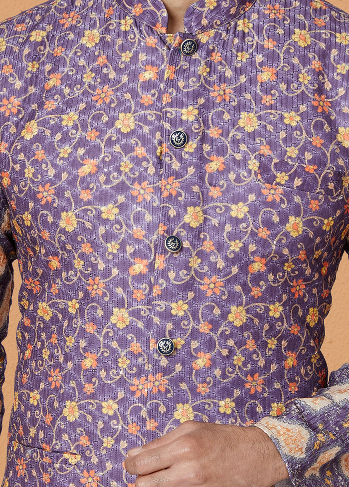 Purple Full Sleeves Mandarin Collar Waistcoat