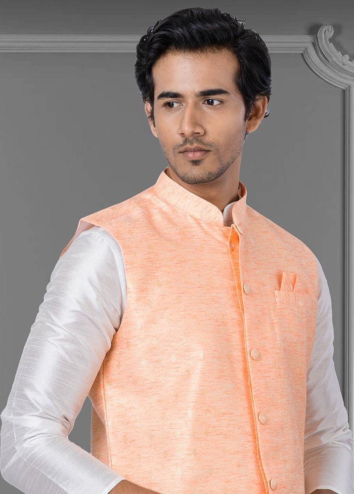 Multicolor Dupion Silk Full Sleeves Mandarin Collar Waistcoat - Indian Silk House Agencies