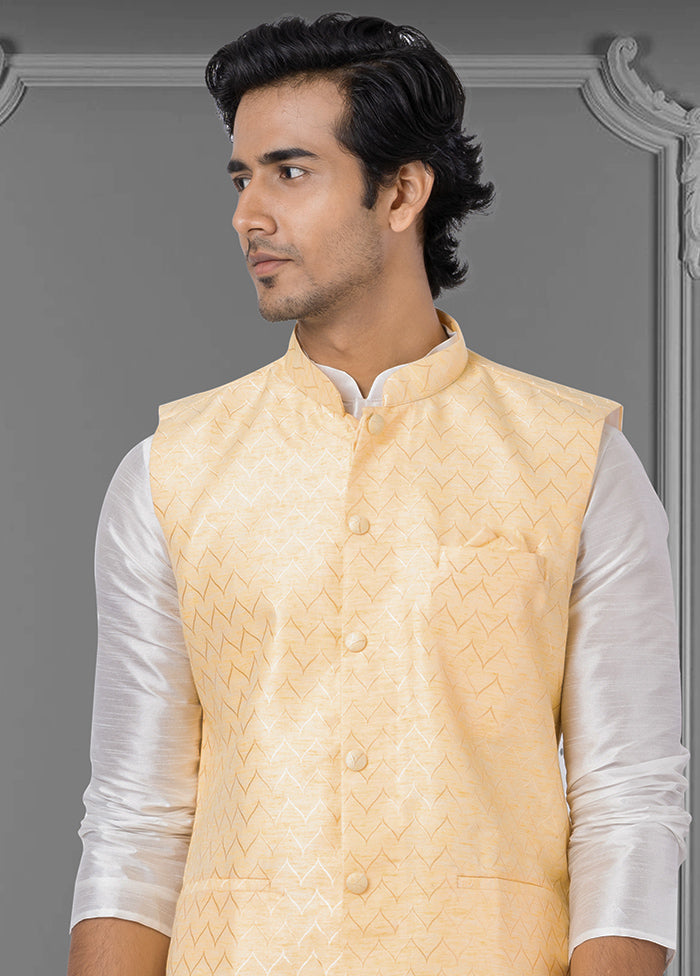 Multicolor Dupion Silk Full Sleeves Mandarin Collar Waistcoat - Indian Silk House Agencies