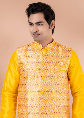 3 Pc Yellow Dupion Silk Ethnic Wear Set