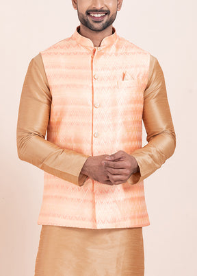 Pink Full Sleeves Mandarin Collar Waistcoat