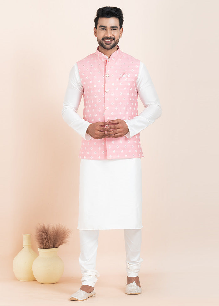 Pink Full Sleeves Mandarin Collar Waistcoat