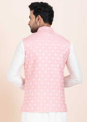 Pink Full Sleeves Mandarin Collar Waistcoat