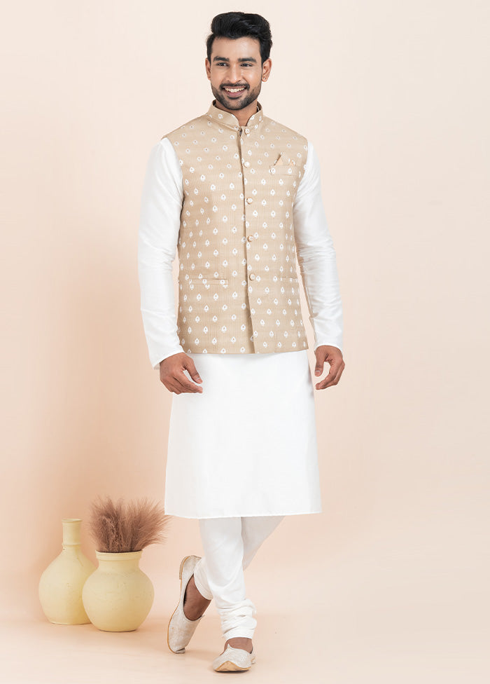 Light Brown Full Sleeves Mandarin Collar Waistcoat