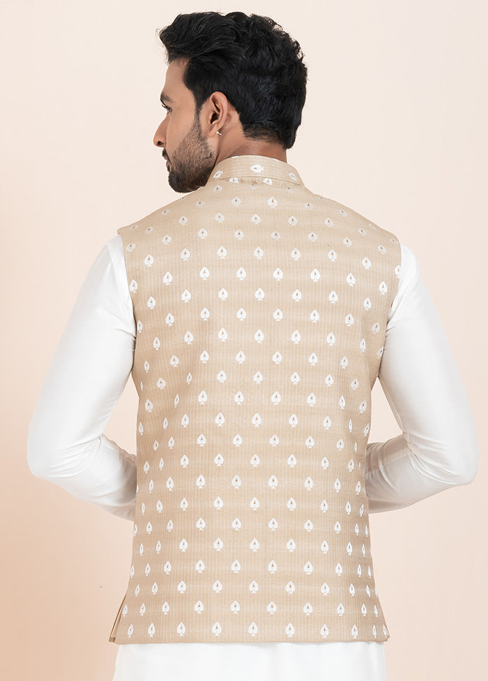 Light Brown Full Sleeves Mandarin Collar Waistcoat