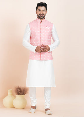 Pink Full Sleeves Mandarin Collar Waistcoat