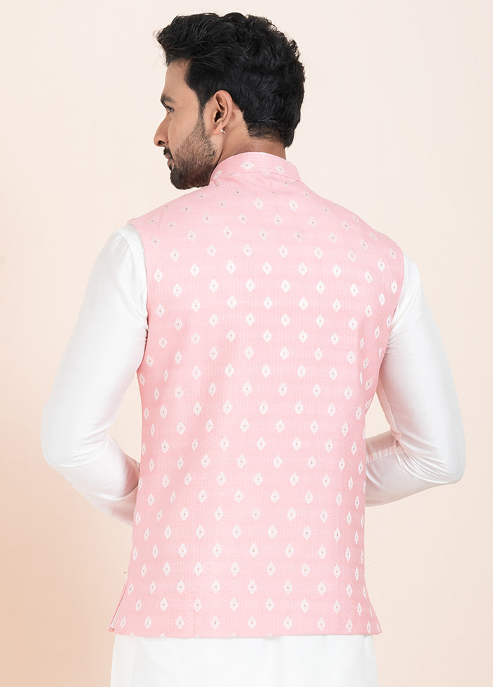 Pink Full Sleeves Mandarin Collar Waistcoat