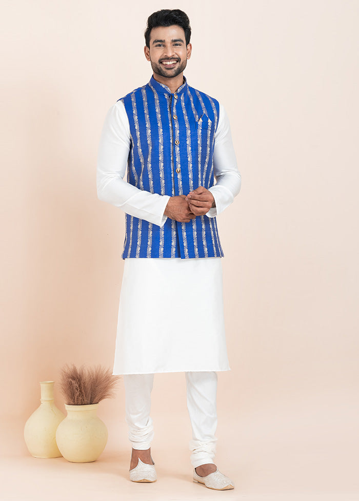 Royal Blue Full Sleeves Mandarin Collar Waistcoat