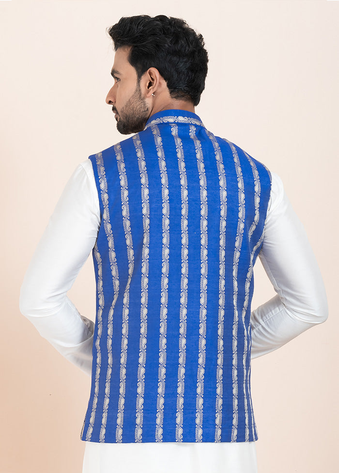 Royal Blue Full Sleeves Mandarin Collar Waistcoat