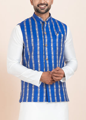 Royal Blue Full Sleeves Mandarin Collar Waistcoat