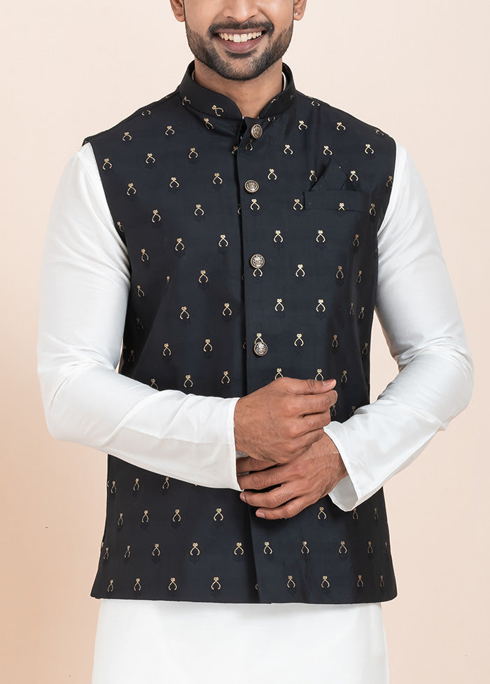 Black Full Sleeves Mandarin Collar Waistcoat