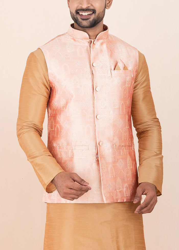 Pink Full Sleeves Mandarin Collar Waistcoat