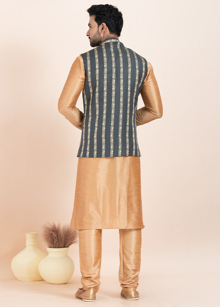 3 Pc Chiku Dupion Silk Kurta Pajama Set