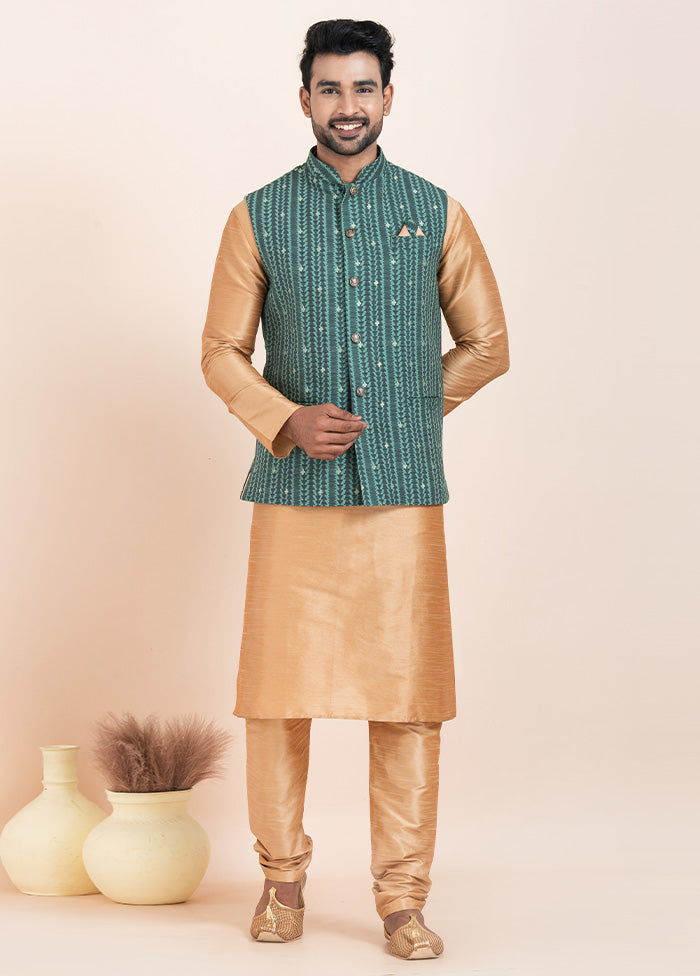 3 Pc Chiku Dupion Silk Kurta Pajama Set