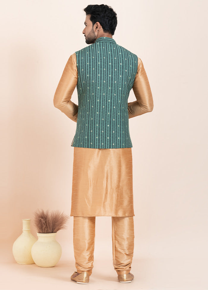 3 Pc Chiku Dupion Silk Kurta Pajama Set