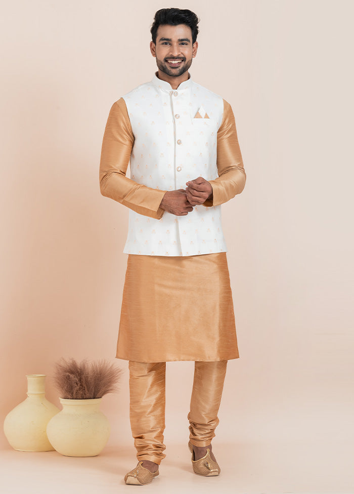 3 Pc Chiku Dupion Silk Kurta Pajama Set