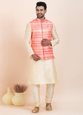 3 Pc Gold Dupion Silk Kurta Pajama Set