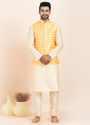 3 Pc Gold Dupion Silk Kurta Pajama Set