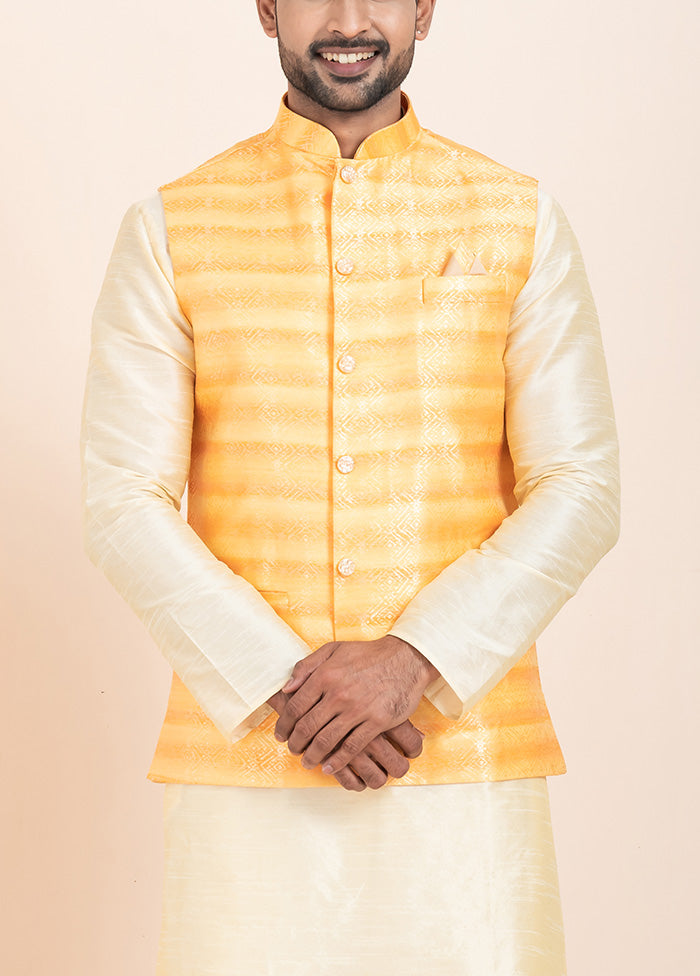 Yellow Full Sleeves Mandarin Collar Waistcoat