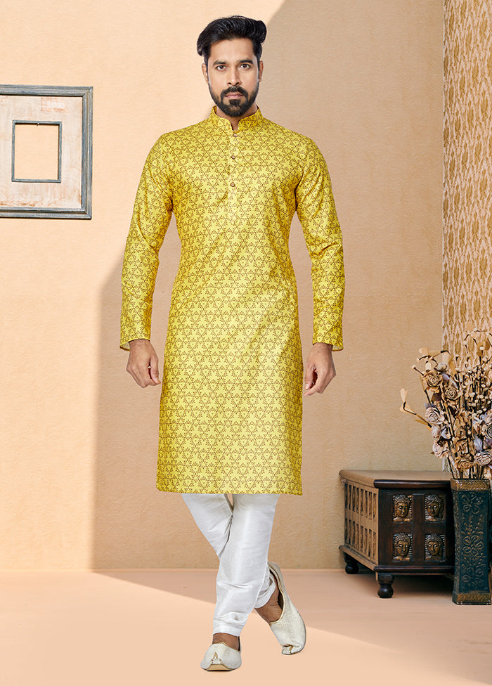 2 Pc Yellow Cotton Kurta And Pajama Set - Indian Silk House Agencies