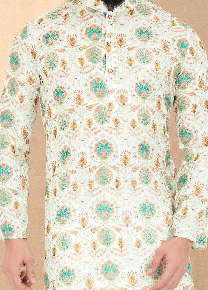 2 Pc Cream Dupion Silk Kurta And Pajama Set