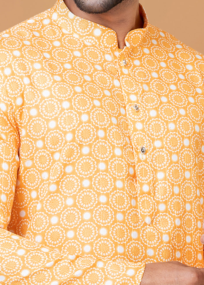 2 Pc Yellow Cotton Kurta Pajama Set