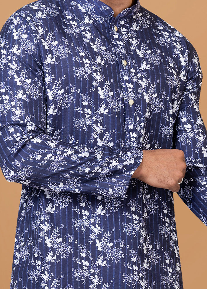 2 Pc Blue Cotton Kurta Pajama Set - Indian Silk House Agencies