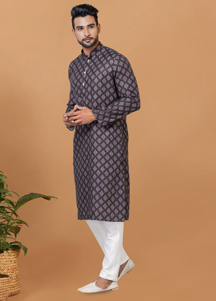 2 Pc Black Cotton Kurta Pajama Set - Indian Silk House Agencies