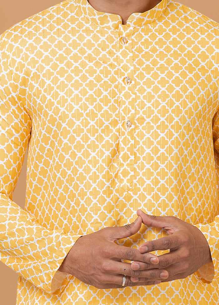 2 Pc Yellow Cotton Kurta Pajama Set - Indian Silk House Agencies