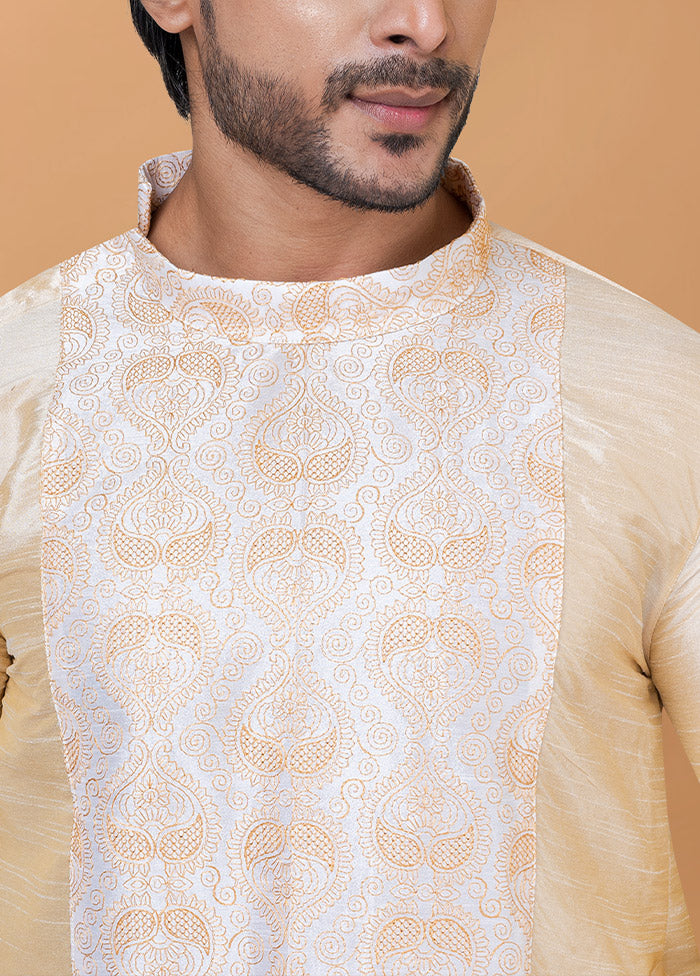2 Pc Golden Silk Kurta Pajama Set - Indian Silk House Agencies