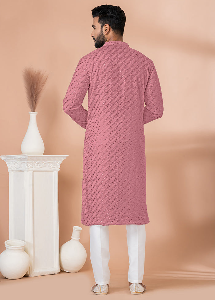 2 Pc Pink Georgette Embroidery Kurta Pajama Set
