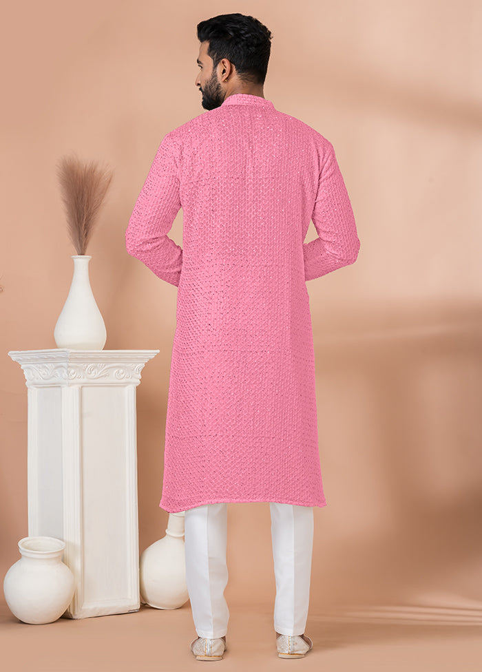 2 Pc Pink Georgette Embroidery Kurta Pajama Set