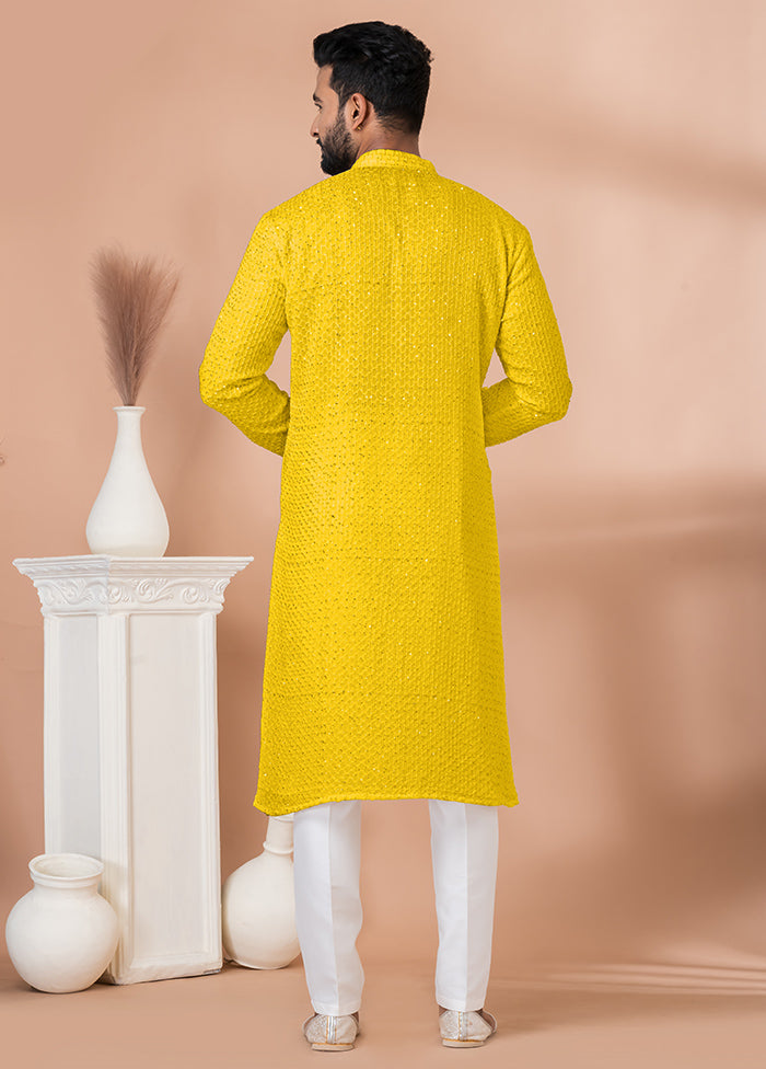 2 Pc Yellow Georgette Embroidery Kurta Pajama Set