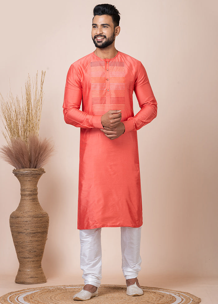 Orange Viscose Kurta And Pajama Set