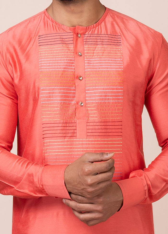 Orange Viscose Kurta And Pajama Set