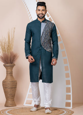 Rama Green Cotton Kurta And Pajama Set