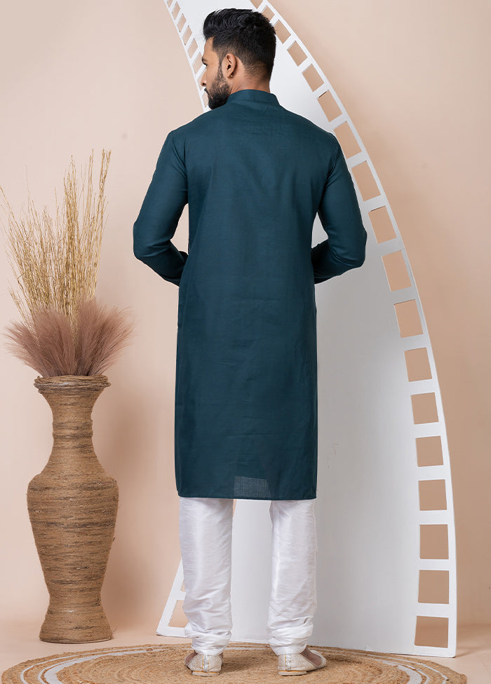 Rama Green Cotton Kurta And Pajama Set