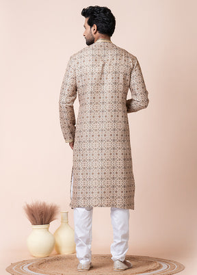 Multicolor Blended Silk Kurta And Pajama Set