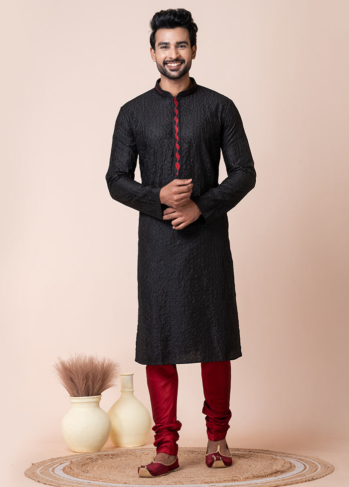 Black Cotton Kurta And Pajama Set