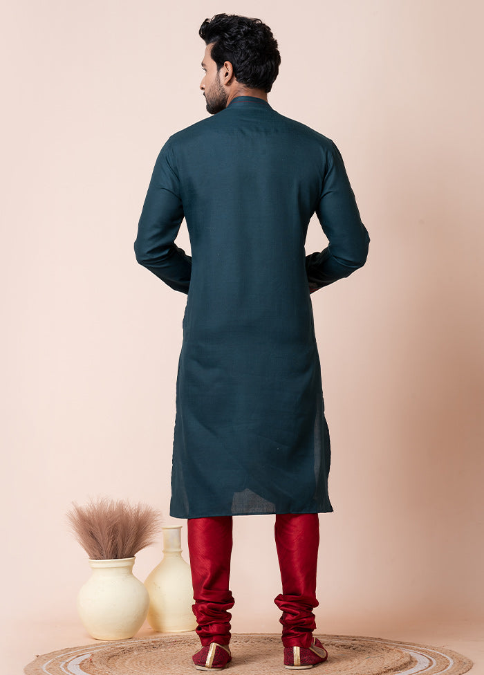 Teal Cotton Kurta And Pajama Set