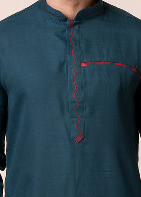 Teal Cotton Kurta And Pajama Set