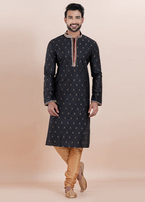 Black Cotton Kurta And Pajama Set