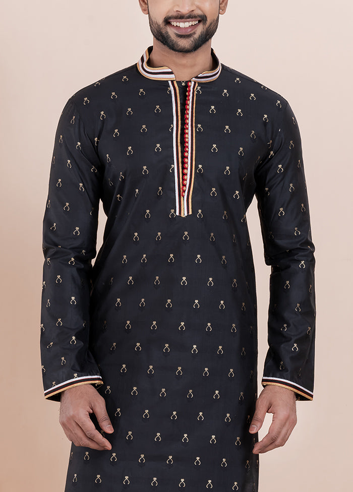 Black Cotton Kurta And Pajama Set