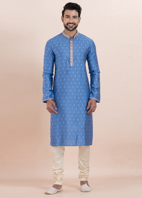 Sky Blue Cotton Kurta And Pajama Set