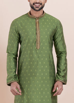 Olive Green Cotton Kurta And Pajama Set