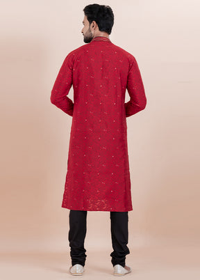 Maroon Cotton Kurta And Pajama Set